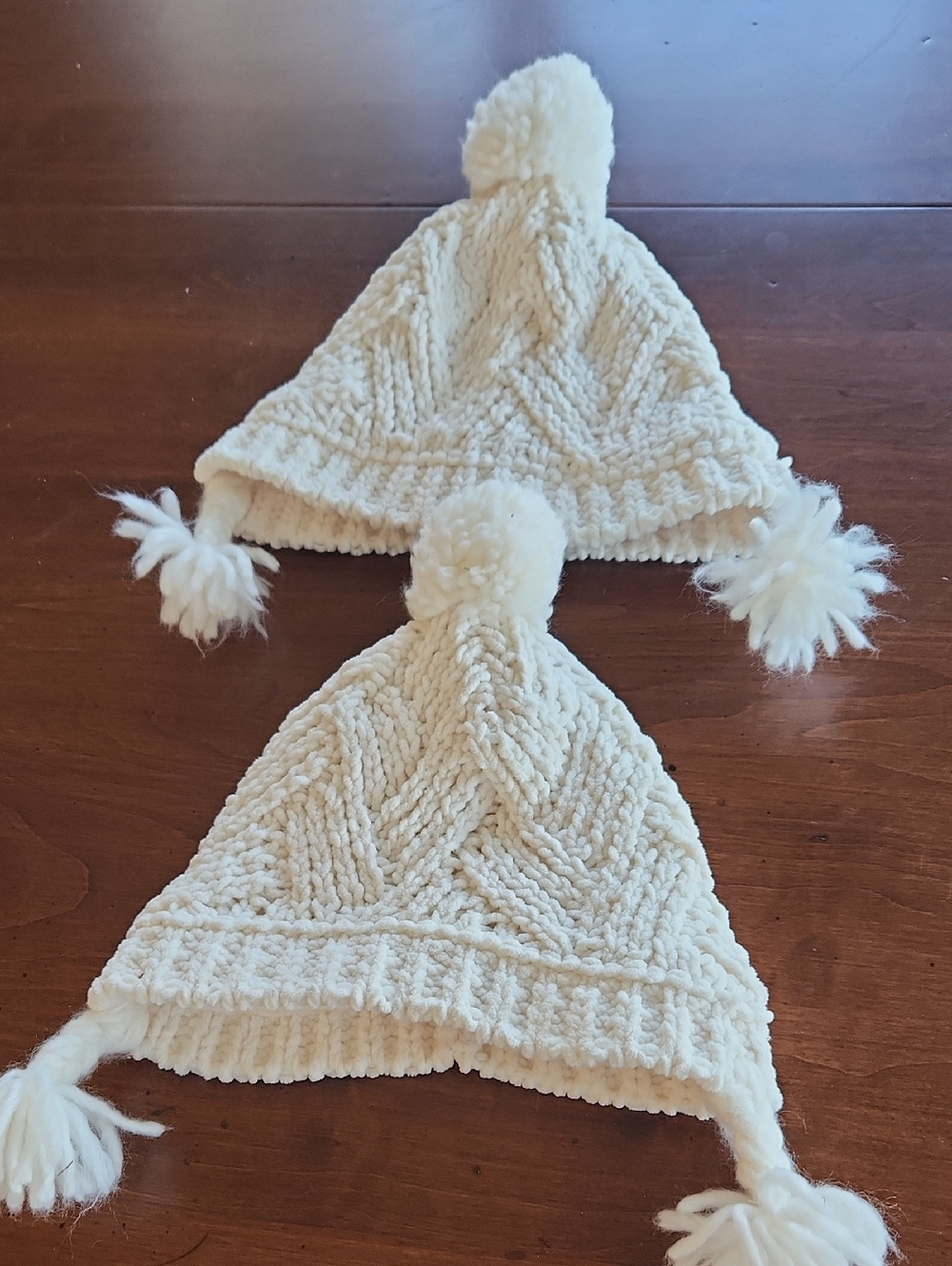 Carters Off White Cable Knit Pom Pom Earflap Beanie - Set of 2